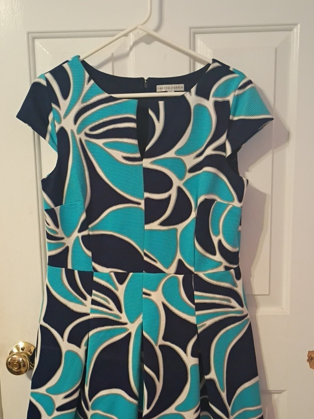 Sandra Darren Blue & Teal Patterned Fit-and-Flare Dress